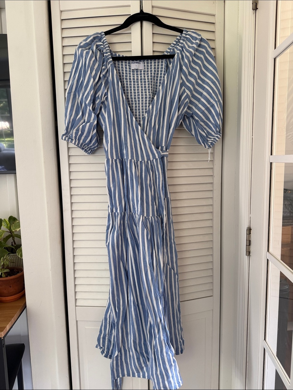 Old Navy Blue & White Striped Wrap Maxi Dress